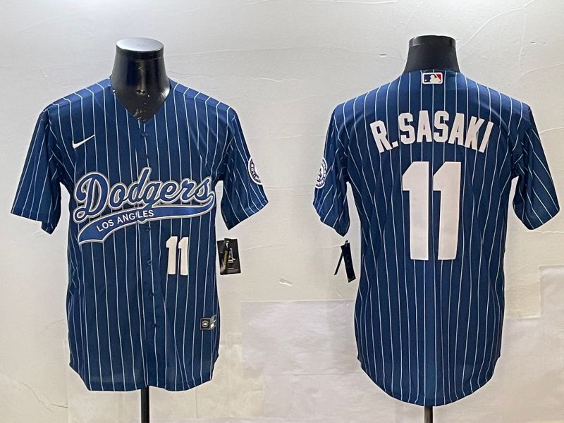 Men Los Angeles Dodgers 11 R.Sasaki Blue Stripe Joint Name 2025 Nike MLB Jersey style 3